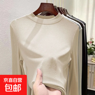 螺紋半高領(lǐng)打底衫內搭秋冬季修身顯瘦長(cháng)袖t恤女上衣服 杏色 L