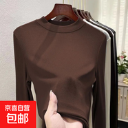 螺紋半高領(lǐng)打底衫內搭秋冬季修身顯瘦長(cháng)袖t恤女上衣服 咖啡色 3XL