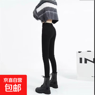 黑色緊身牛仔褲女加絨秋冬新款高腰小腳褲大碼顯瘦鉛筆褲加厚靴褲 黑色 加絨 25