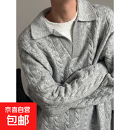 老錢(qián)風(fēng)麻花v領(lǐng)毛衣男款秋季韓系慵懶風(fēng)針織衫內搭美式復古POLO衫 2524灰色 L （110-130斤）