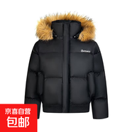 座山雕加厚保暖毛領(lǐng)棉衣女冬季短外套棉襖派克棉服 黑色 L