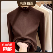 雙面德絨保暖加厚半高領(lǐng)打底衫女內搭秋冬長(cháng)袖t恤女上衣新款 咖啡色 2XL