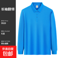 【長(cháng)絨棉】翻領(lǐng)長(cháng)袖t恤POLO衫經(jīng)典純色商務(wù)休閑有領(lǐng)職業(yè)男裝DHGJ 【長(cháng)絨棉下擺開(kāi)叉】湖藍色 S