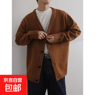 MRCYC老錢(qián)風(fēng)針織衫男寬松大毛衣V領(lǐng)單排扣純色針織毛衣開(kāi)衫外套男 2321咖啡色 XL