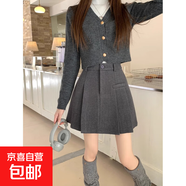 灰色加厚毛呢百褶半身裙女秋冬新款高腰顯瘦防走光小個(gè)子a字短裙 灰色 S