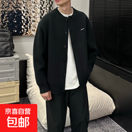 2025春秋新款棒球領(lǐng)粗針開(kāi)衫純色寬松休閑慵懶感毛衣外套男女同款 黑色 M