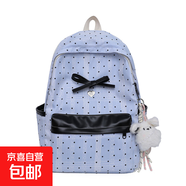 COW日系軟妹甜美書(shū)包女大學(xué)生時(shí)尚蕾絲雙肩包初中高中4-6年級(jí)背包 藍(lán)色 無(wú)掛件