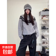 美式復古費爾島民族風提花套頭毛衣男秋冬季老錢風慵懶松弛針織衫 灰色 3XL 建議160-180斤