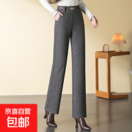 人字紋羊毛呢直筒褲女2025秋冬新款顯瘦中老年媽媽褲子保暖長(cháng)褲子 灰咖色 L