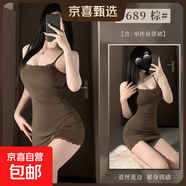 純欲蕾絲拼接辣妹性感緊身包臀吊帶裙夏季純色莫代爾睡衣 棕色睡裙 L（建議110-125斤）