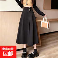2025秋冬新款顯瘦高腰中長款毛呢半身裙休閑寬松遮胯氣質(zhì)百褶裙女 6985松露黑#時尚百搭氣質(zhì)擺裙 L (推薦【105-115斤】)