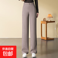 羊毛呢窄版闊腿褲女高腰2025秋冬季新款顯瘦保暖中老年媽媽褲長(cháng)褲 咖色 30
