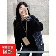 韓版一整套穿搭學(xué)院風(fēng)時(shí)尚黑色V領(lǐng)針織衫毛衣女學(xué)生藍色格紋襯衫 黑色毛衣 XL