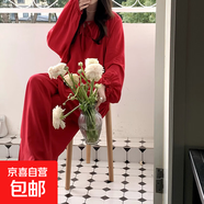 秋季新款長(cháng)袖睡衣棉綢甜美可愛(ài)睡裙舒適小眾高級感百搭家居服輕奢 紅色 L 常規碼90-150斤