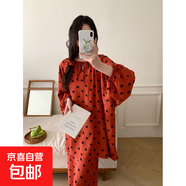 秋季新款長(cháng)袖睡衣棉綢甜美可愛(ài)睡裙舒適小眾高級感百搭家居服輕奢 紅底黑色愛(ài)心 L 常規碼90-150斤