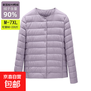 冬季輕薄羽絨服女短款保暖工作服內穿內膽兩穿薄款圓領(lǐng)大碼外套 淺紫 常規 簡(jiǎn)約款媽媽羽絨服 7XL 推薦200-220斤