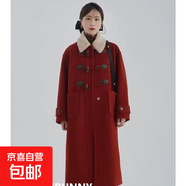 2025秋冬新款牛角扣大衣女冬小個(gè)子氣質(zhì)寬松長(cháng)款夾棉毛呢外套 紅色 加棉 L (170) 125-140斤