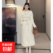 2025新款韓版白色雙面毛呢外套秋冬收腰綁帶過(guò)膝長(cháng)短款大衣女 白色長(cháng)款 厚款 衣長(cháng)118-122 M (165) 115-125斤