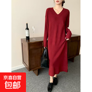 長(cháng)款連衣裙女2025年秋冬新款保暖針織內搭裙冬季打底毛衣裙名媛風(fēng) 車(chē)厘子紅 XL 建議130-150斤