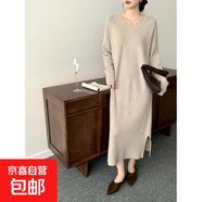 長(cháng)款連衣裙女2025年秋冬新款保暖針織內搭裙冬季打底毛衣裙名媛風(fēng) 淺駝 L 建議115-130斤