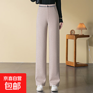 羊毛呢窄版闊腿褲女高腰2025秋冬季新款顯瘦保暖中老年媽媽褲長(cháng)褲 燕麥色 28