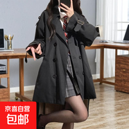 風(fēng)衣外套女2025春秋季流行中長(cháng)款英倫赫本氣質(zhì)小個(gè)子學(xué)生短款大衣 黑色【升級面料少女風(fēng)格】 2XL