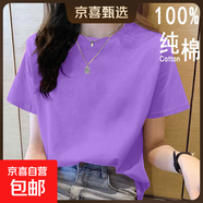 2025年新款夏裝純棉短袖t恤韓系寬松圓領(lǐng)休閑薄款大碼上衣體恤衫 淺紫【純色】 M 【建議80-100斤】