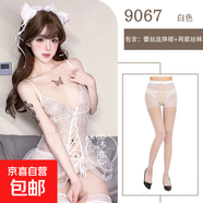 性感蕾絲吊帶連體貓女制服免脫小胸顯大透明網(wǎng)紗睡衣 白色蕾絲裙+白色開襠襪 均碼【可穿體重：80-120斤以內(nèi)】