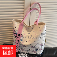 卡通蝴蝶結新款日系極簡(jiǎn)帆布包單肩上課通勤耐磨手提包 櫻桃kt貓27*24cm