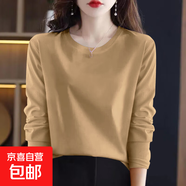 2025年新款夏裝純棉短袖t恤韓系寬松圓領(lǐng)休閑薄款大碼上衣體恤衫 卡其色長(zhǎng)袖【純色】 M 【建議80-100斤】