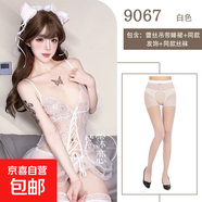 性感蕾絲吊帶連體貓女制服免脫小胸顯大透明網(wǎng)紗睡衣 白色蕾絲裙+同款發(fā)飾+白色開襠襪 均碼【可穿體重：80-120斤以內(nèi)】