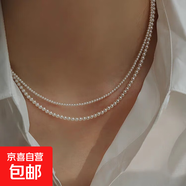 雙層珍珠項鏈女小眾設計感小米粒高級感法式鎖骨鏈仿珍珠疊戴頸鏈 2mm短款+3mm長(cháng)款（兩條裝疊戴）