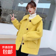 加厚仿羊羔毛一體方領(lǐng)外時(shí)尚外套女秋冬裝大碼單排扣寬松女士大衣 黃色 4XL 【建議160-175斤】