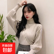 2025年秋冬新款加絨小眾毛衣女百搭復古高領(lǐng)花邊泡泡袖打底針織衫 0051【駝色常規】減齡百搭泡泡袖毛衣 M (推薦【85-100斤】)