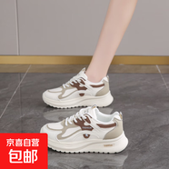 福建晉江品牌女鞋莆田運動(dòng)鞋女休閑 百搭透氣不累腳軟底跑步鞋 Q103-1棕色皮面 單層 36