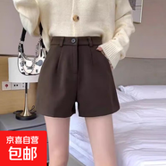 韓版高腰寬松毛呢短褲女2025秋冬款外穿修身遮胯直筒a字闊腿靴褲 M01甜棕咖#感毛呢短褲【無(wú)腰帶】 2XL (推薦【125-135斤】)