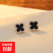 精致小巧迷你四葉草耳釘春季高級感2025新款百搭耳環(huán)氣質(zhì)通勤耳飾 黑色