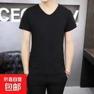 學(xué)生西服套裝男寬松休閑伴郎小西裝面試商務(wù)正裝禮畢業(yè)照西裝 純黑圓領(lǐng)短袖 2XL 建議【130-145斤】