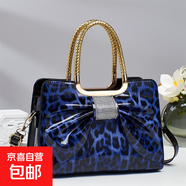 2025新款包包鑲鉆亮皮豹紋手提包百搭斜挎包時(shí)尚蝴蝶結高品質(zhì)包 藍色