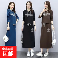 長(cháng)袖連衣裙女套裝裙秋裝女裝顯瘦洋氣休閑兩件套連衣裙ZHFS 藍色 L 建議100-115斤