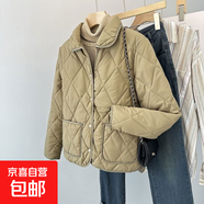 春秋季輕薄款女士新款小棉襖短款純色翻領(lǐng)薄款外套棉衣女百搭棉服 卡其 4XL 建議125-140斤