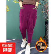 歐棉絨燈芯絨哈倫褲春秋冬新款加絨加厚百搭大碼寬松休閑小腳褲 火龍果色【加絨加厚】 XL 【建議115-130斤】