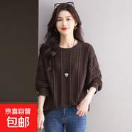 2025年秋冬新款歐美女裝新款時(shí)尚鏤空圓領(lǐng)落肩長(cháng)袖寬松慵懶風(fēng)毛衣 咖色 M