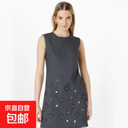 時(shí)尚優(yōu)雅輕奢名媛純手工鑲鉆立體燒花無(wú)袖連衣裙通勤西裝裙160003 格雷灰 M （100-110斤）