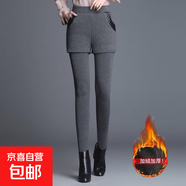 加絨加厚假兩件打底褲外穿女外穿秋冬季高腰保暖緊身彈力休閑褲女 灰色 【短褲款】加絨加厚 2XL 【130-145斤】