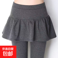 280克羅紋德絨冬季新款韓版百褶裙假兩件打底裙打底褲保暖加絨褲 黑色 2XL