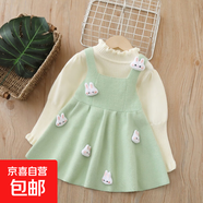 女寶寶毛衣吊帶套裝2025秋冬新款公仔兩件套裙卡通女童毛衣連衣裙 淺綠【加絨】 100 cm