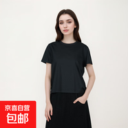 【拉夫勞倫制造商】2025秋季含桑蠶絲女士低圓領(lǐng)透氣休閑短袖T恤 黑色 L 105-115斤
