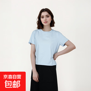 【拉夫勞倫制造商】2025秋季含桑蠶絲女士低圓領(lǐng)透氣休閑短袖T恤 淺藍 M 85-105斤