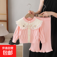 兒童毛衣外套2025秋季新款小女孩卡通兩件套女童毛衣套裝 粉色套裝 90 cm